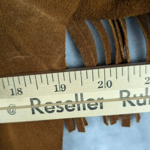 Vtg Suede Leather Jacket Womens Medium Tan Fringe Button Nylon Lining Western - Picture 12 of 15